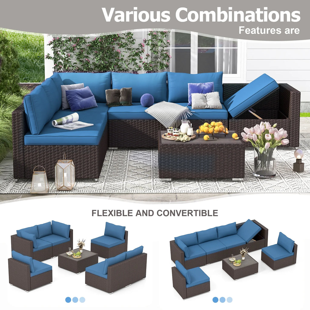 7 Piece All-Weather Rattan Wicker Patio Furniture Set O6013