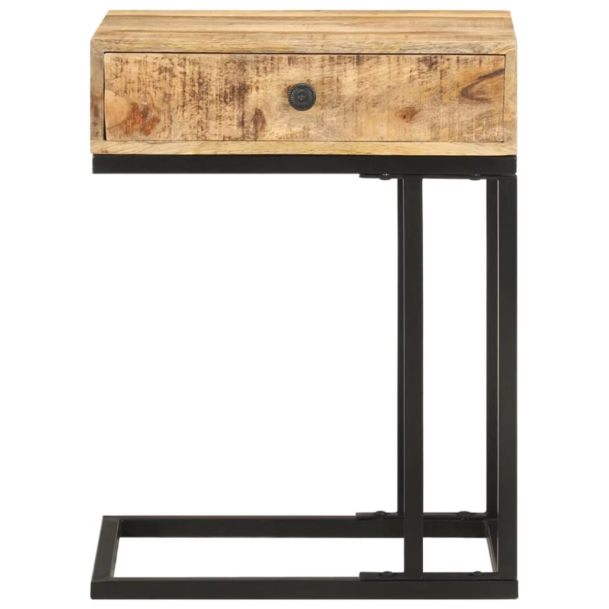 U-Shaped Side Table with Storage Drawer Mango Wood Steel Frame J754120