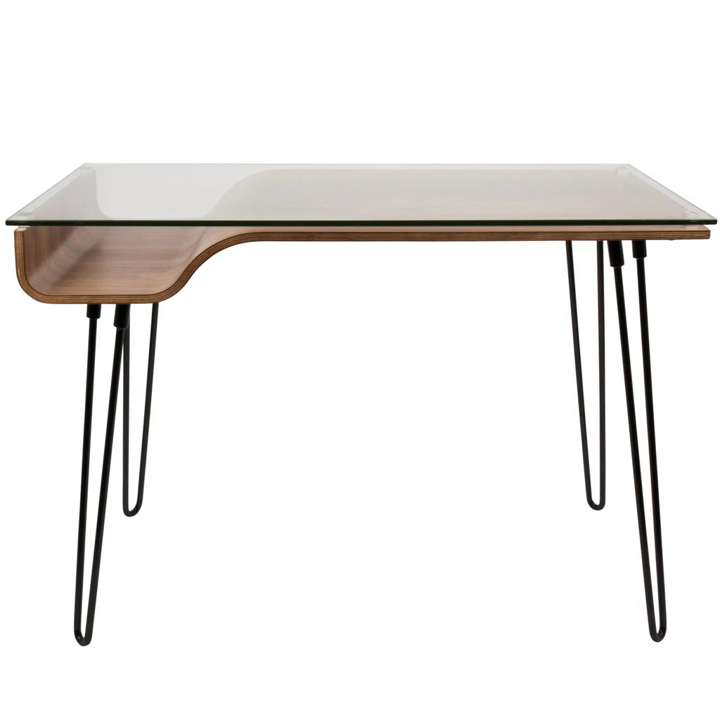 Mid-Century Modern Desk in Walnut Wood, Glass, and Black Metal S596501