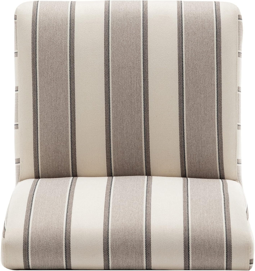 Brown and White Stripe Fabric Armless Accent Chair with Wood Legs E1163