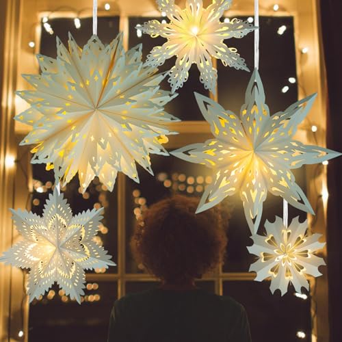 5 Pack Christmas Paper Snowflake Lanterns with LED Light S729277
