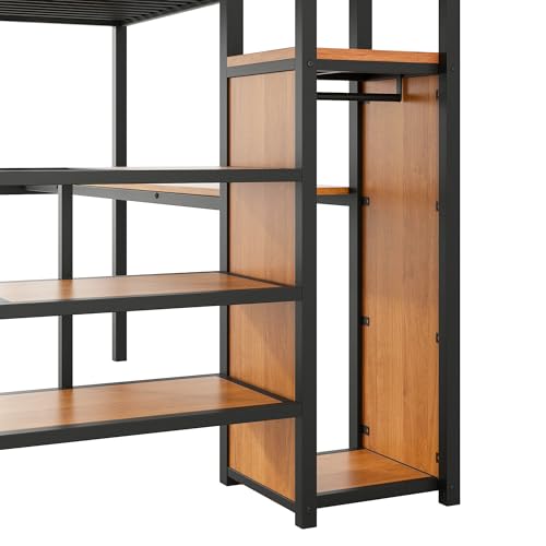 White Queen Loft Bed with Desk and Stairs L45636