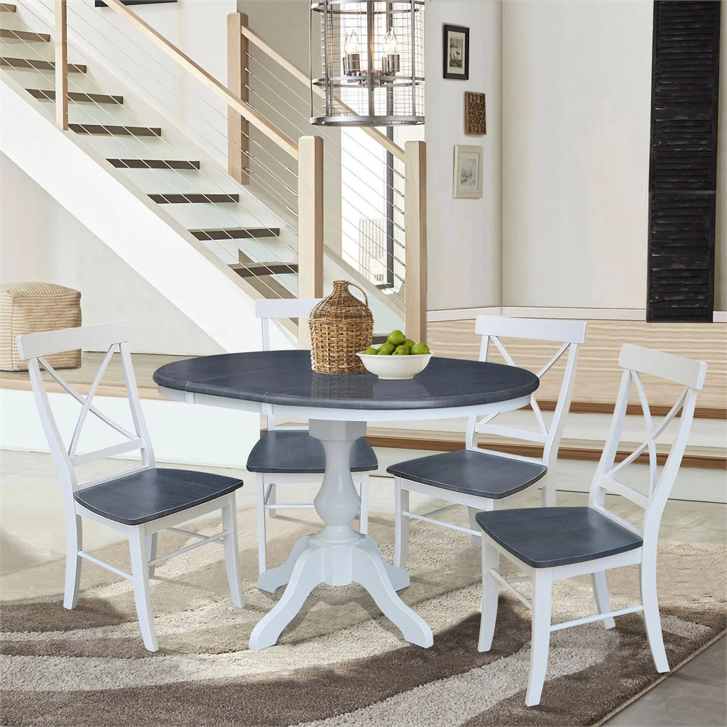 Round Wood Extension Dining Table with 4 Chairs F619737