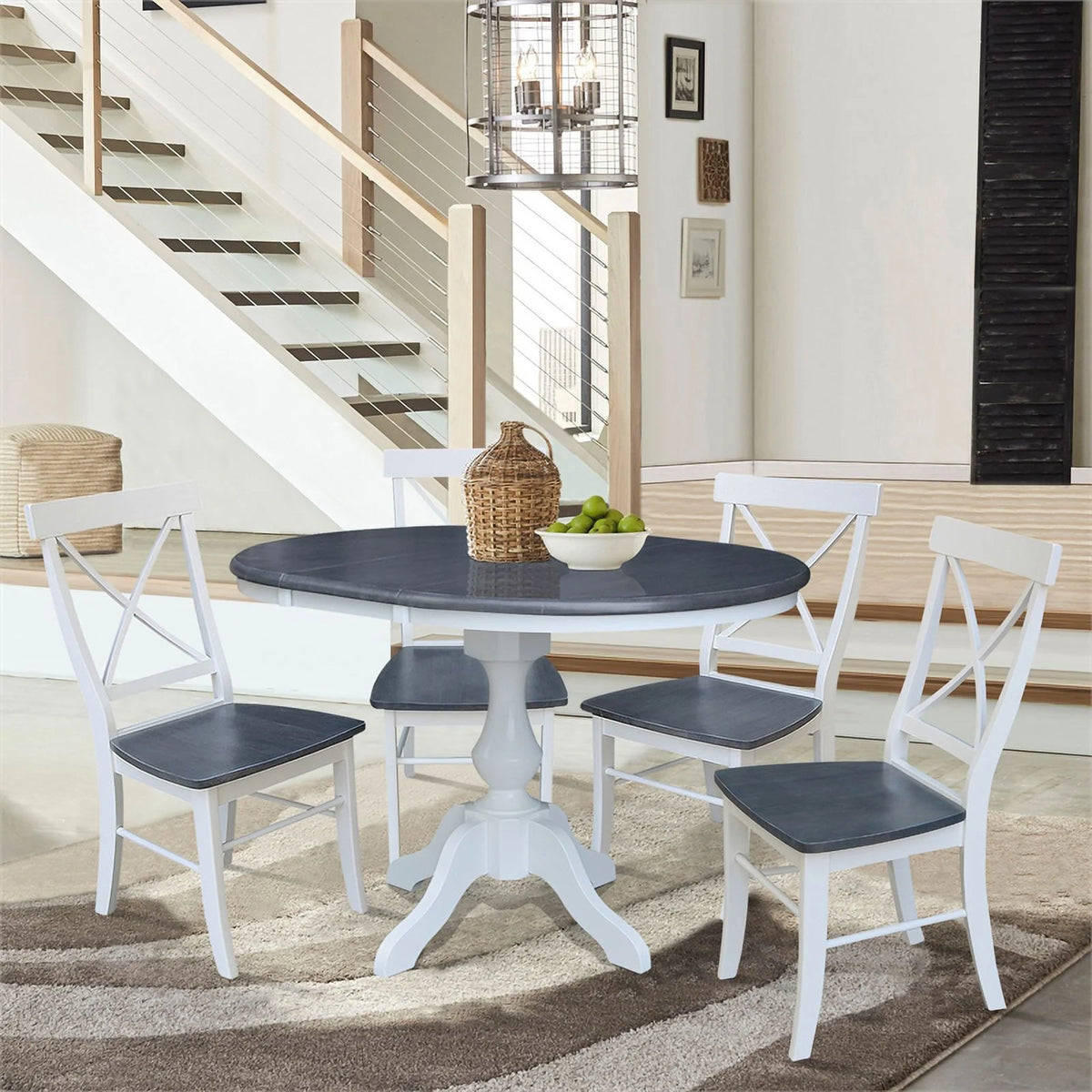 Round Wood Extension Dining Table with 4 Chairs F619737