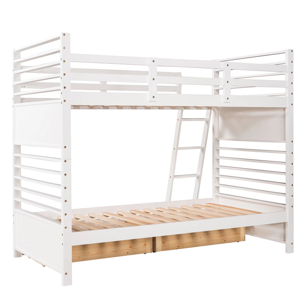 Wood Twin over Twin Bunk Bed with 2 Drawers White R405097