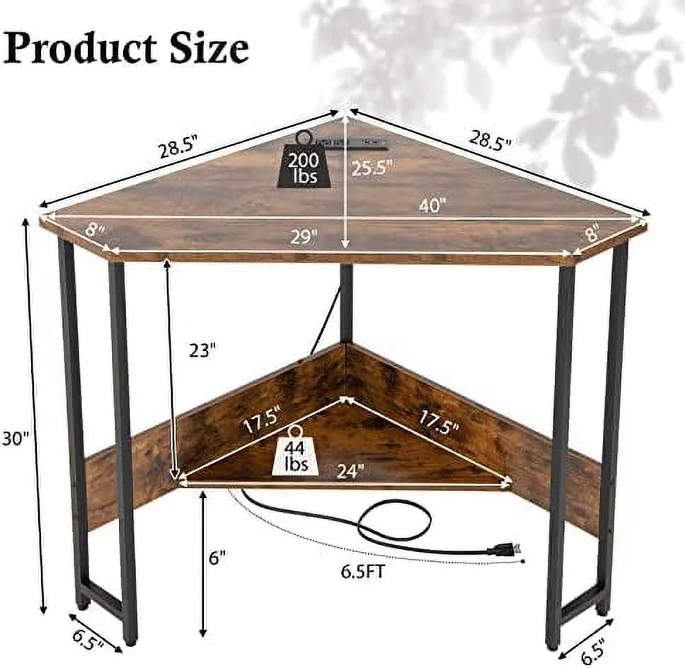 Corner Desk with Power Outlet Triangle Computer Desk C9372
