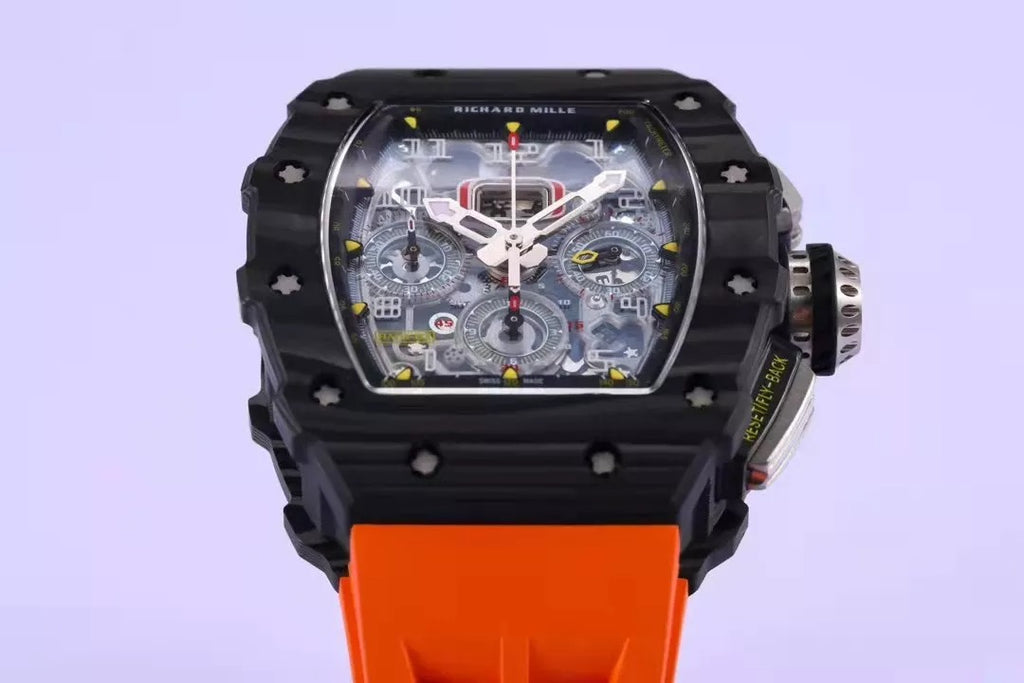 Skeleton Dial Black Bezel Orange Rubber Strap R82308