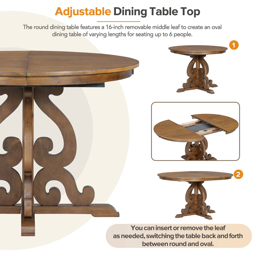 Extendable Round Dining Table Set for 4 with Upholstered Chairs T40952