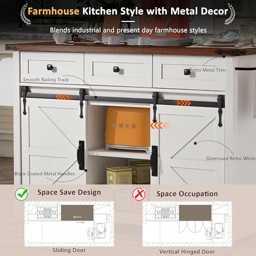 White Kitchen Island with Power Outlet U27504
