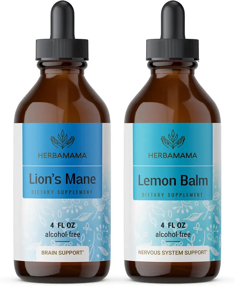 Liquid Drops Kit - Lion's Mane & Lemon Balm Tincture 4 fl oz - Vegan, Non-GMO, Sugar & Alcohol-Free - 2 Pack K43891