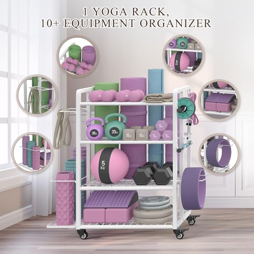 4-Tier Dumbbell Rack with Wheels and Hooks D8714