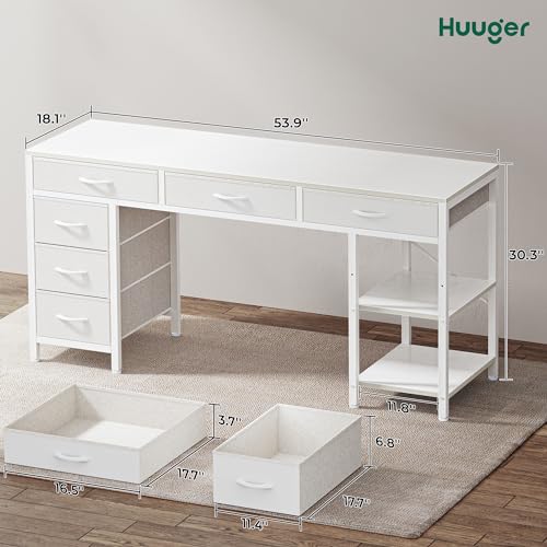 54 Inch Computer Desk with 6 Drawers and Shelves T1223