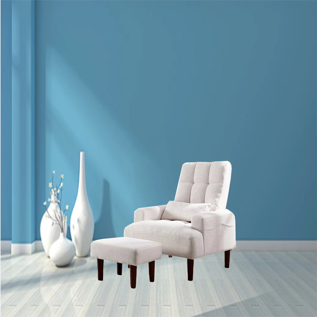 Cream White Recliner Sofa Chair with Ottoman S5234