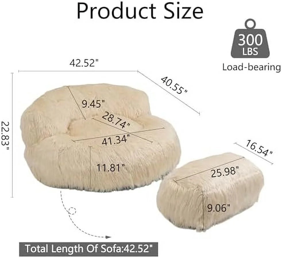 Fluffy Bean Bag Chair with Ottoman U1771