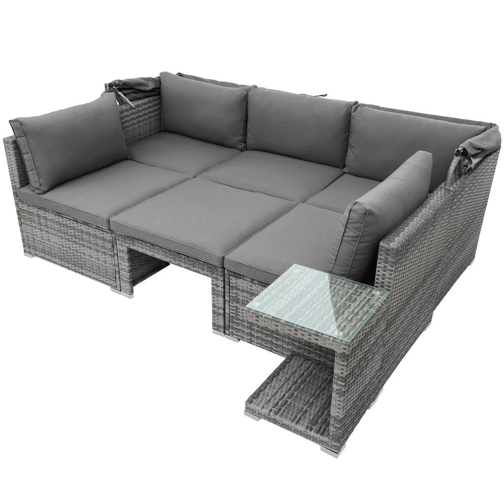 5 Pieces Rattan Sectional Sofa Set with Canopy and Side Table T956593