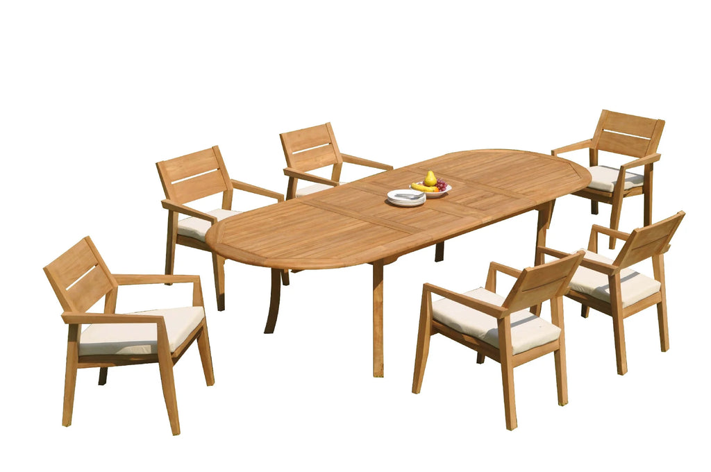 Grade-A Teak 7 Pc Dining Set with 118" Oval Table and 6 Stacking Arm Chairs X162965