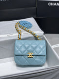 Mini Flap Bag Gold-Tone Metal Blue Bag X7467