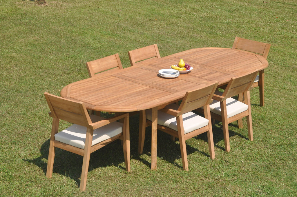 Grade-A Teak 7 Pc Dining Set with 118" Oval Table and 6 Stacking Arm Chairs X162965