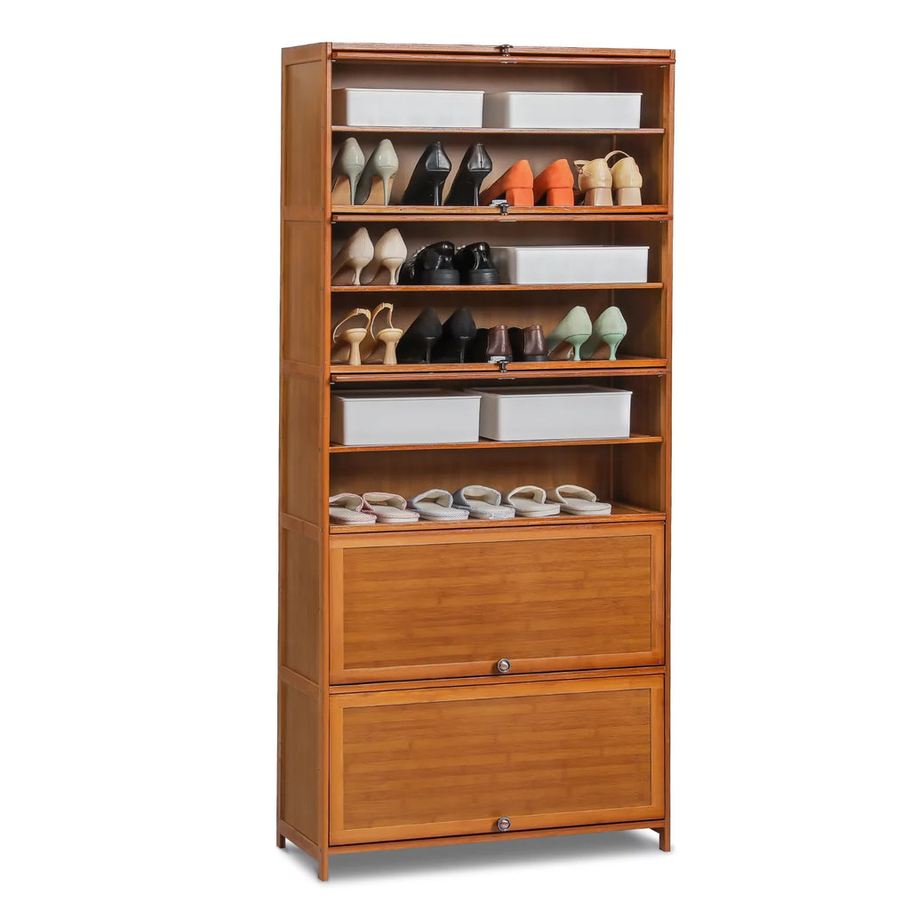 Bamboo 11 Tiers 50 Pairs Shoes Rack with Door N757002