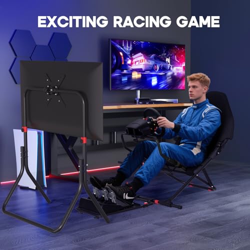 Foldable Racing Simulator Cockpit with TV Stand and Seat N367