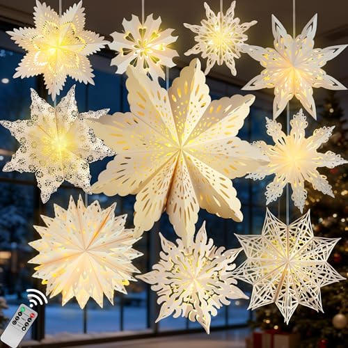 5 Pack Christmas Paper Snowflake Lanterns with LED Light S729277