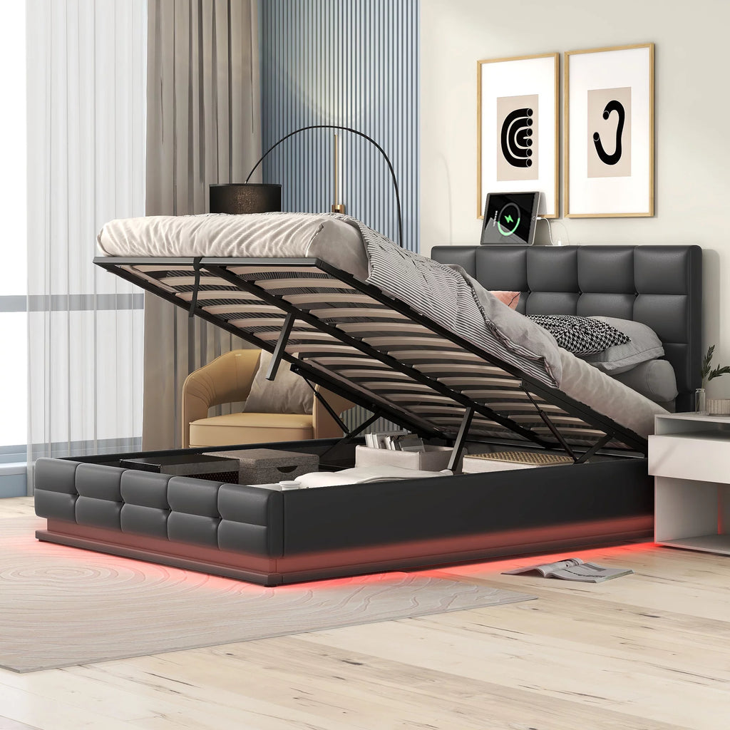 Black Full Size Upholstered Bed Frame with Lift Up Storage V58538