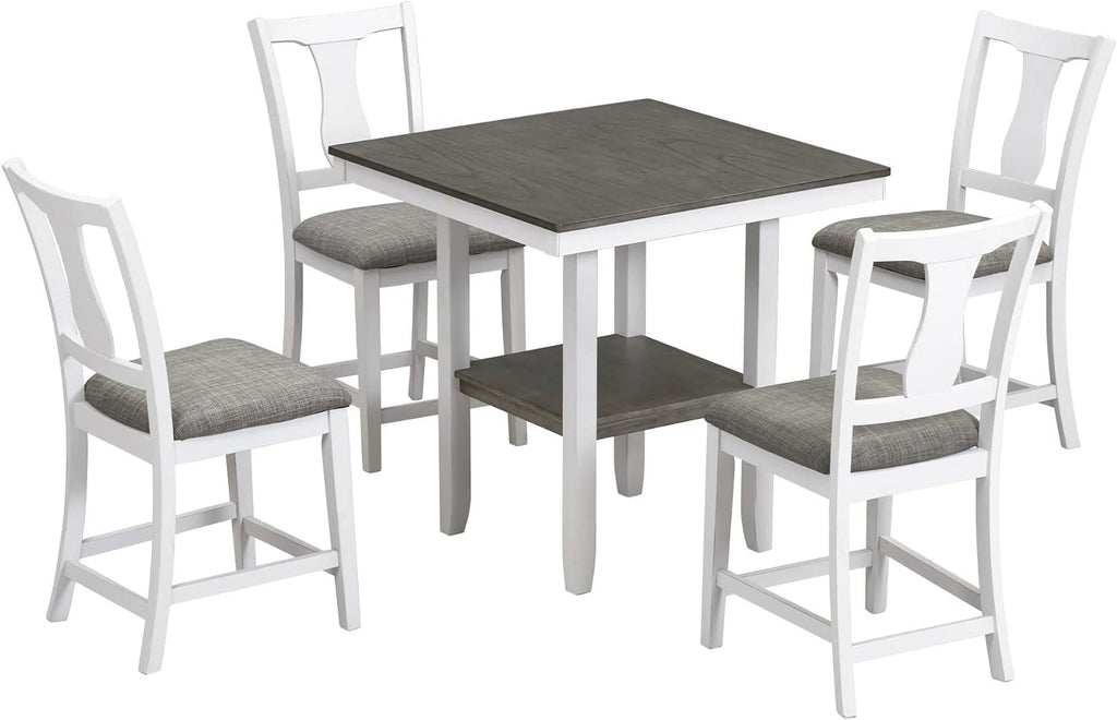 Antique White 5 Piece Counter Height Dining Table Set with Storage Shelf G934