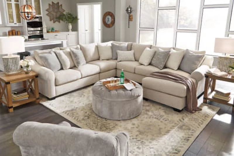 Oversized Chenille Linen Accent Ottoman G5229