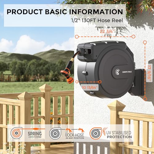 Retractable Garden Hose Reel 1/2" x 100 ft Heavy Duty Dark Grey E350677