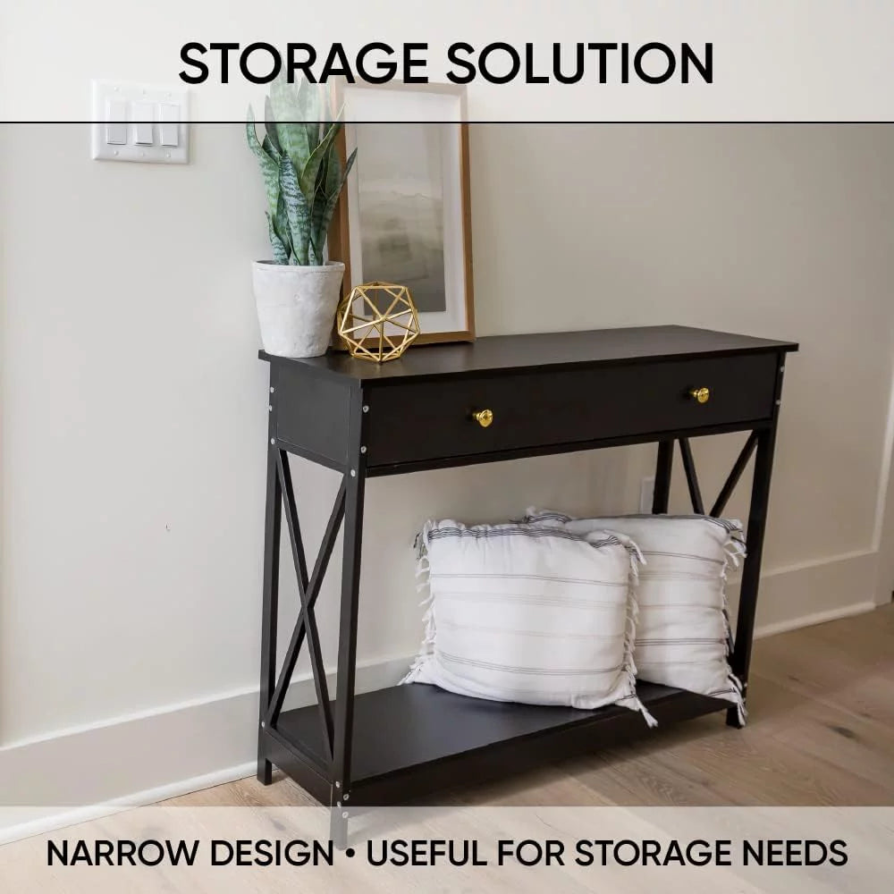 Narrow Wood Entryway Sofa Table with One Large Drawer X64281