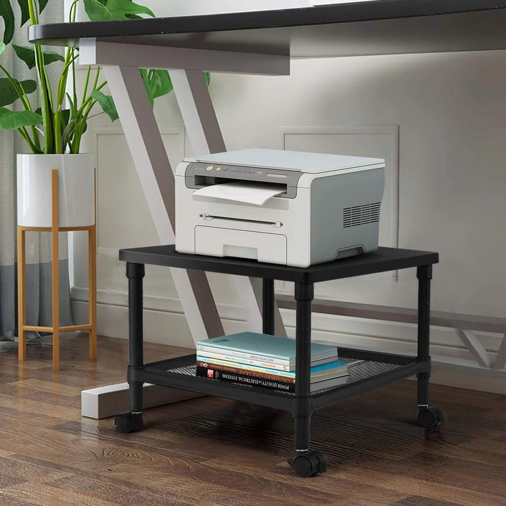 2-Tier Printer Stand with Wheels and Metal Frame B481