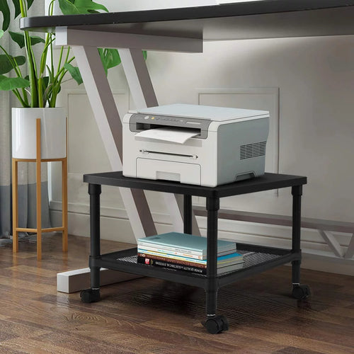 2-Tier Printer Stand with Wheels and Metal Frame B481