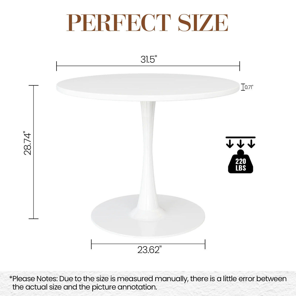 White 31 inch Round Dining Table with Metal Base Y672470