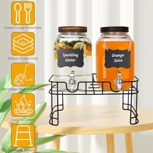 2 Pack 1 Gallon Glass Beverage Dispenser with Stand and Spigot C722