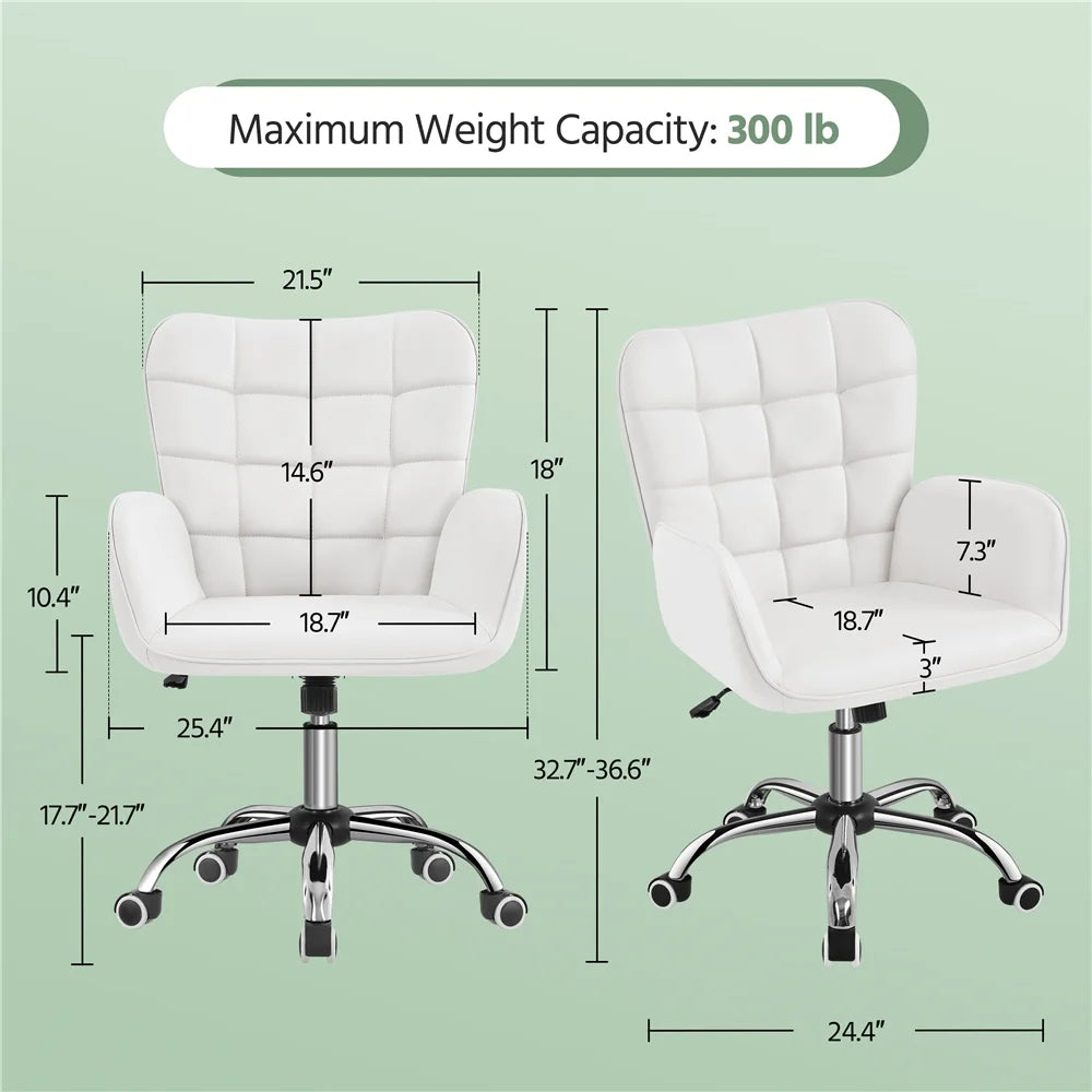 White Faux Leather Desk Chair with Padded Armrests V235415