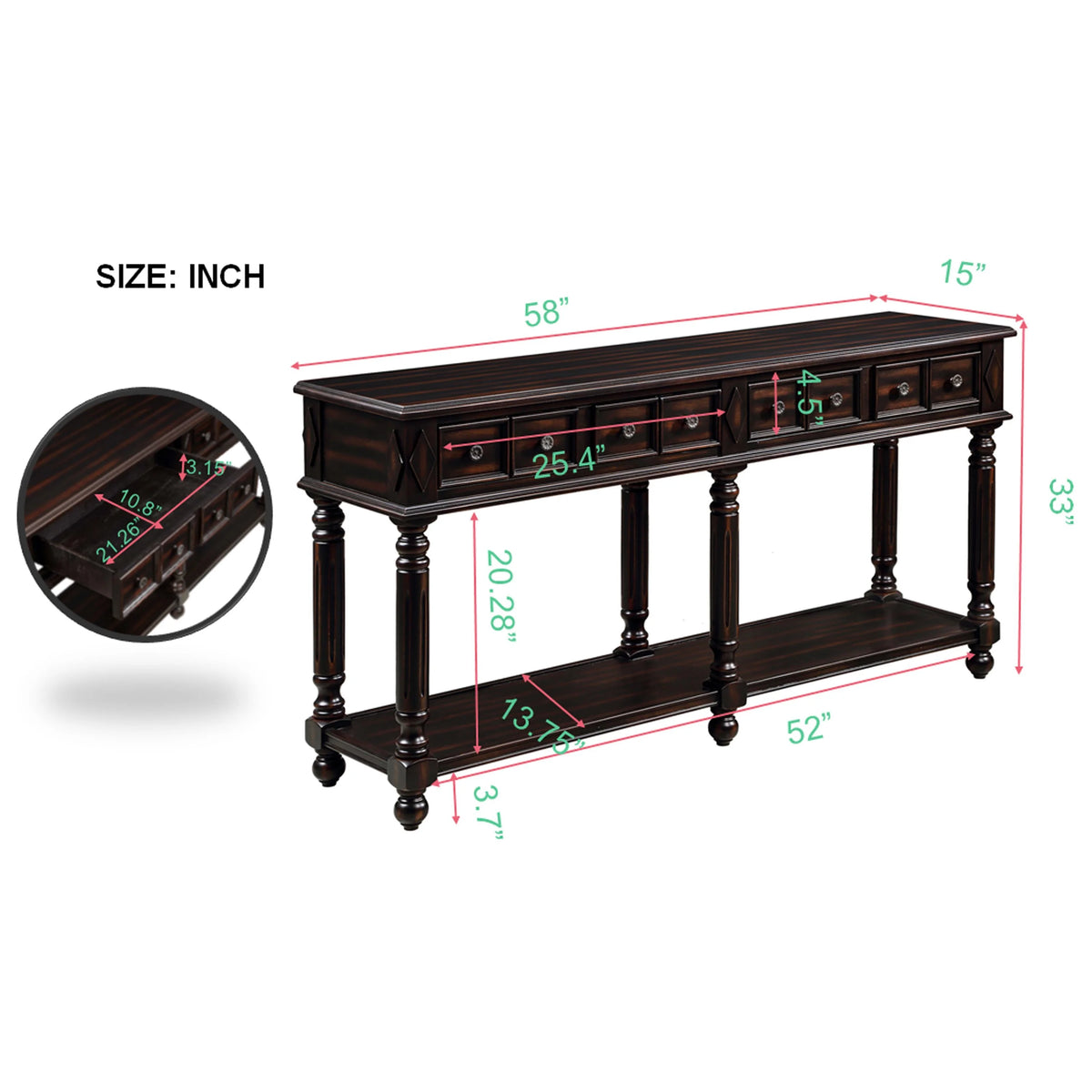 Console Table with 2 Drawers and Bottom Shelf J67431