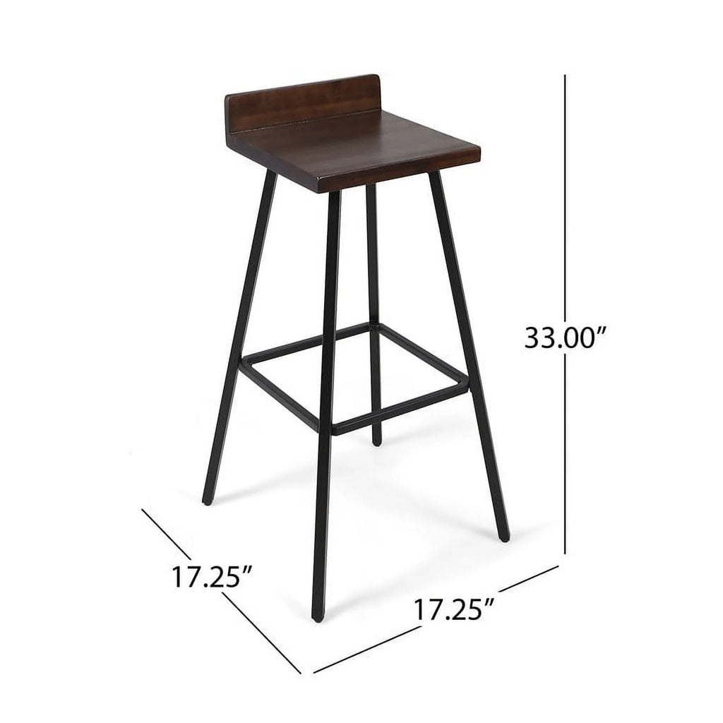 Brown Wood and Metal Bar Stools Set of 2 I13498