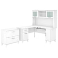 White L Shaped Desk with Hutch & File Cabinet H666213