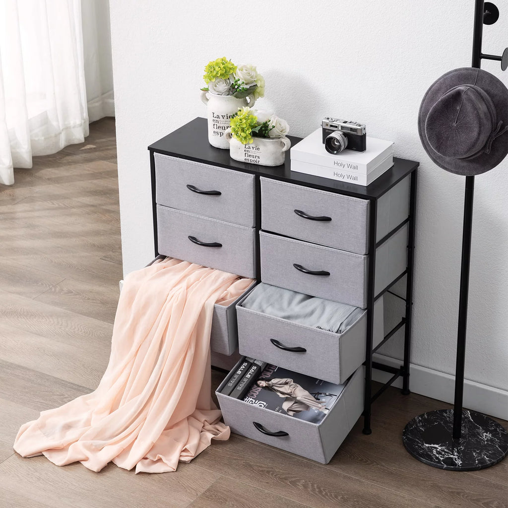 Black 8 Drawer Fabric Dresser I170322