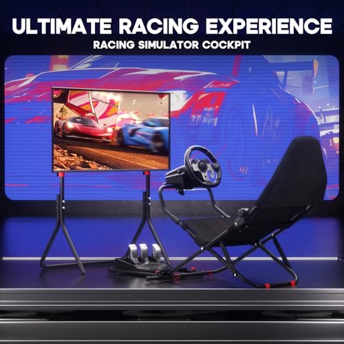 Foldable Racing Simulator Cockpit with TV Stand and Seat N367
