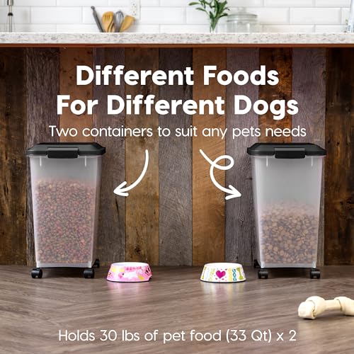 Dog Food Storage Container 2 Pack 30 lbs Airtight Clear Black R2268