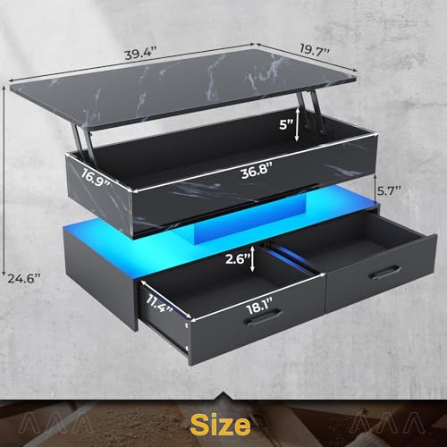 40" Lift Top Coffee Table with Storage and 2 Drawers J6554