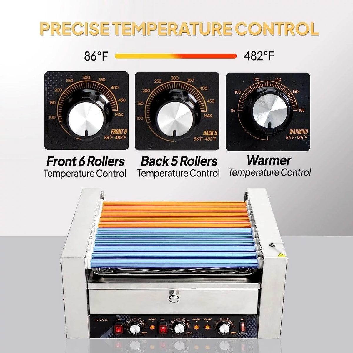 2000W 11 Rollers Hot Dog Roller Grill Cooker Machine with Bun Warmer A6394