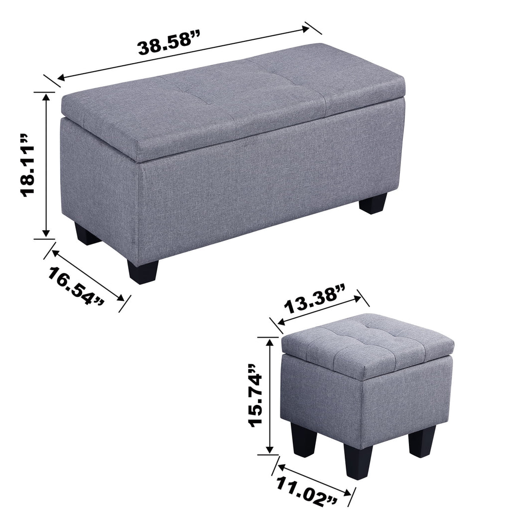 3 in 1 Tufted Linen Storage Ottoman Bench Set Y5558