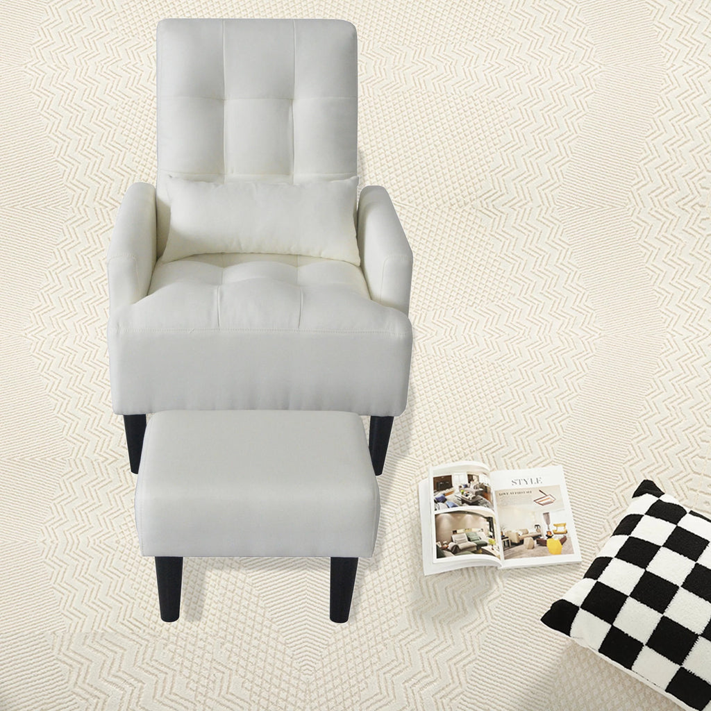 Cream White Recliner Sofa Chair with Ottoman S5234