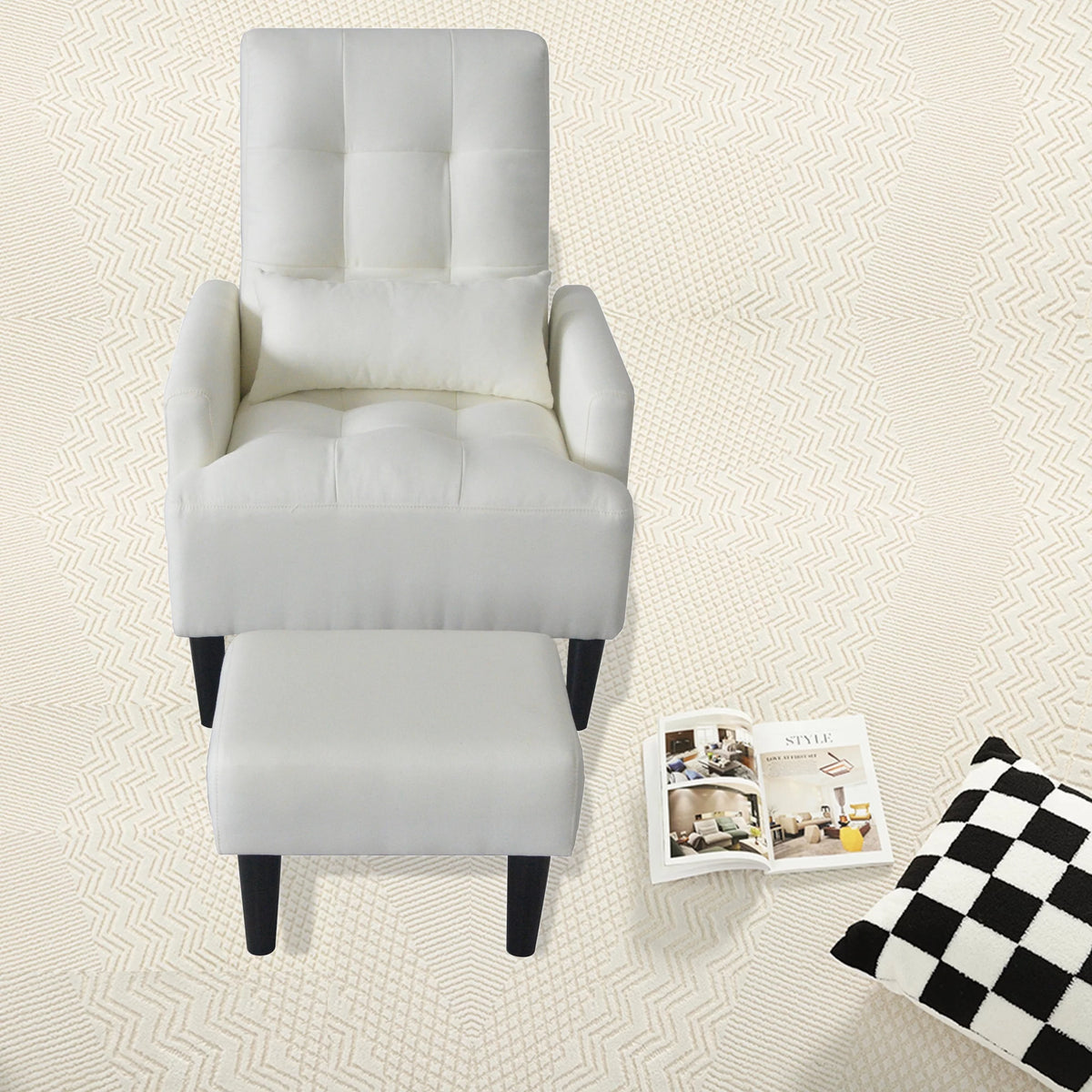 Cream White Recliner Sofa Chair with Ottoman S5234