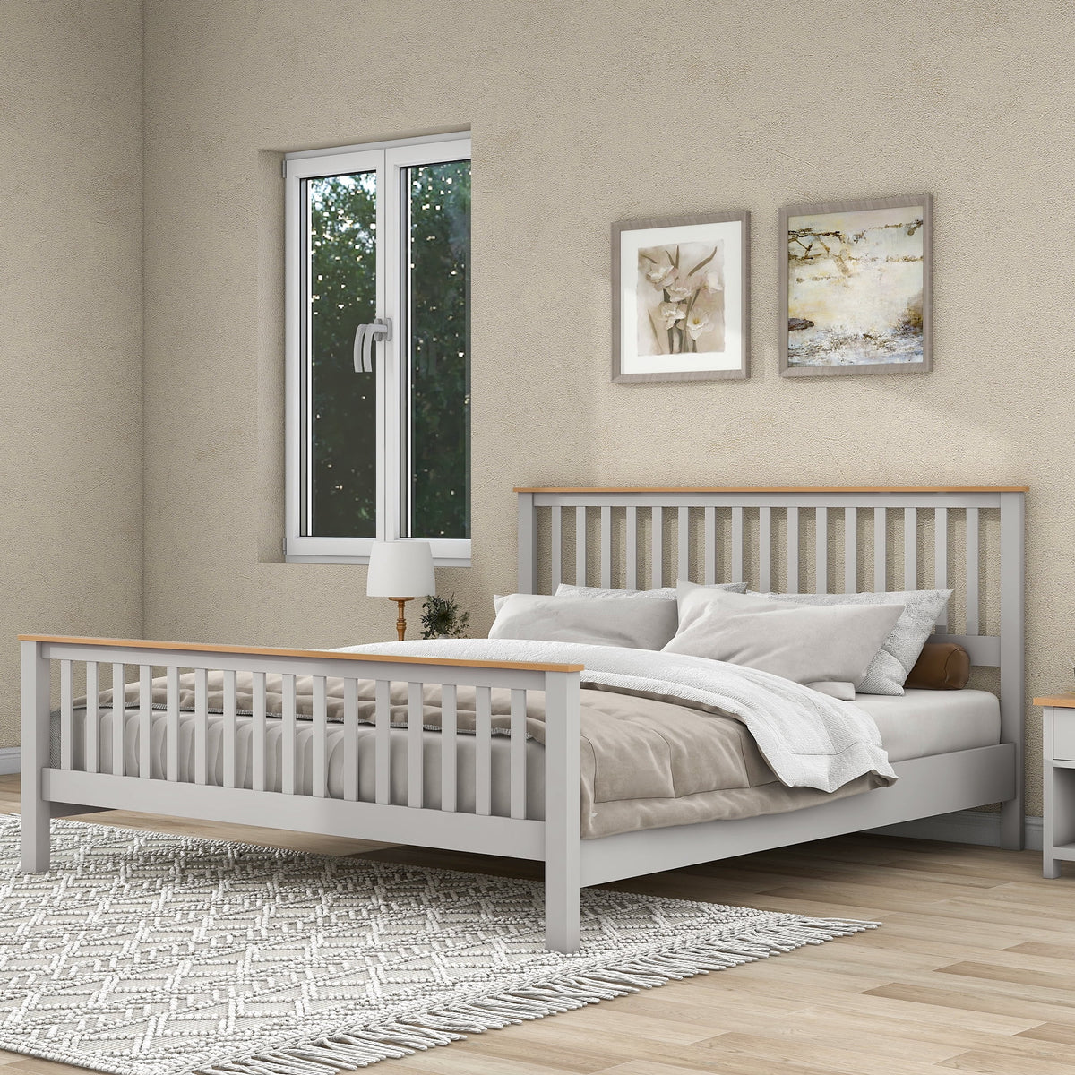 King Size Solid Wood Platform Bed with Headboard Z194