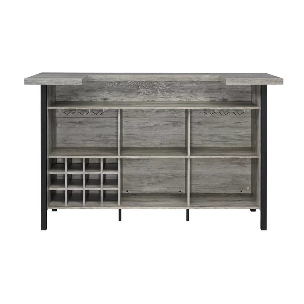 70.75"W Modern Wood Bar Unit in Gray Driftwood/Black Z64701