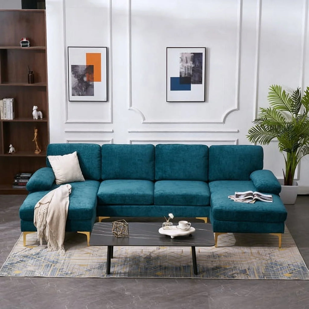 Dark Blue Chenille Convertible Sectional Sofa R49543