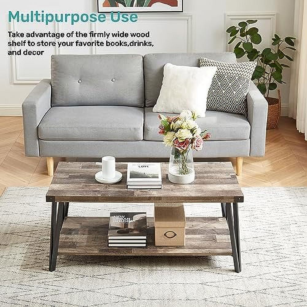 Brown Rectangular Coffee Table with Metal Frame F545544